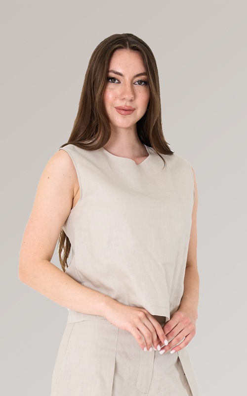 Bisiklet Yaka Kolsuz Keten Bluz NC001 - 2