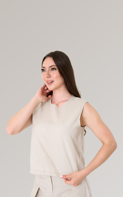 Bisiklet Yaka Kolsuz Keten Bluz NC001 - 6