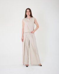 Yüksek Bel Bol Paça Keten Pantolon - 3