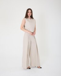 Yüksek Bel Bol Paça Keten Pantolon - 2