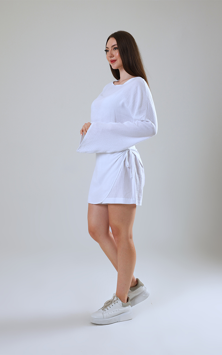 Müslin Kruvaze Mini Etek – Şort Astarlı - 4