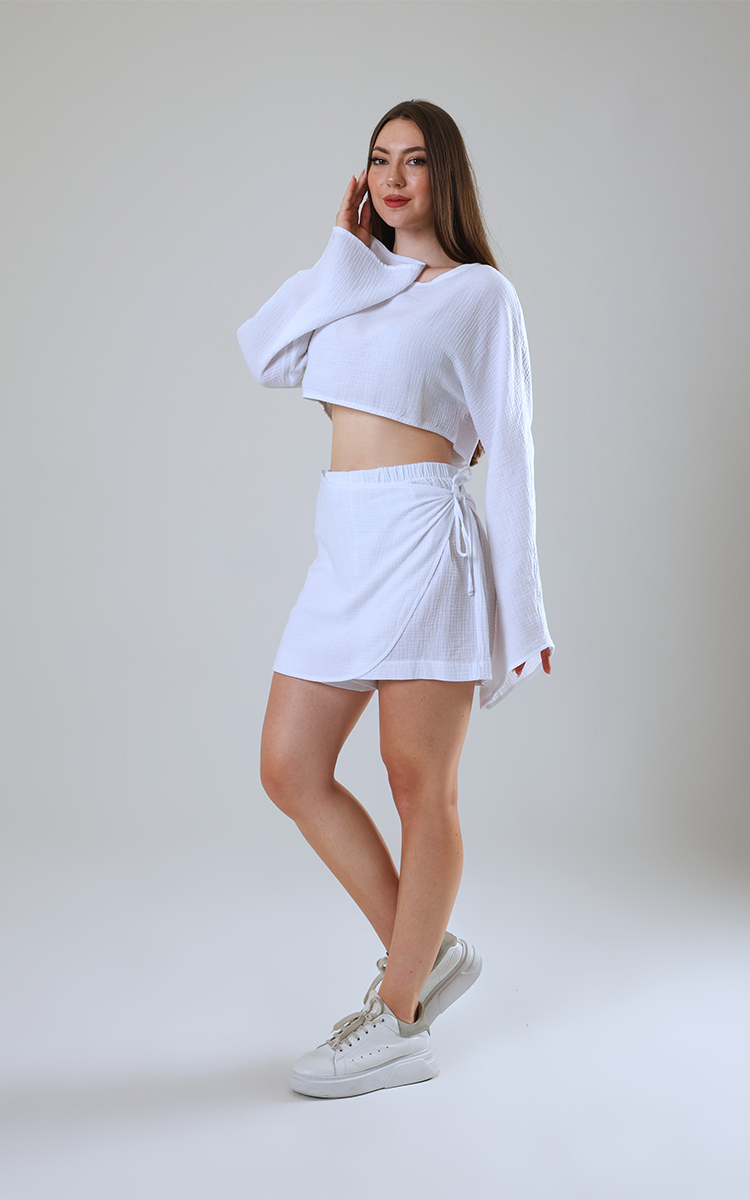 Müslin Kruvaze Mini Etek – Şort Astarlı - 3