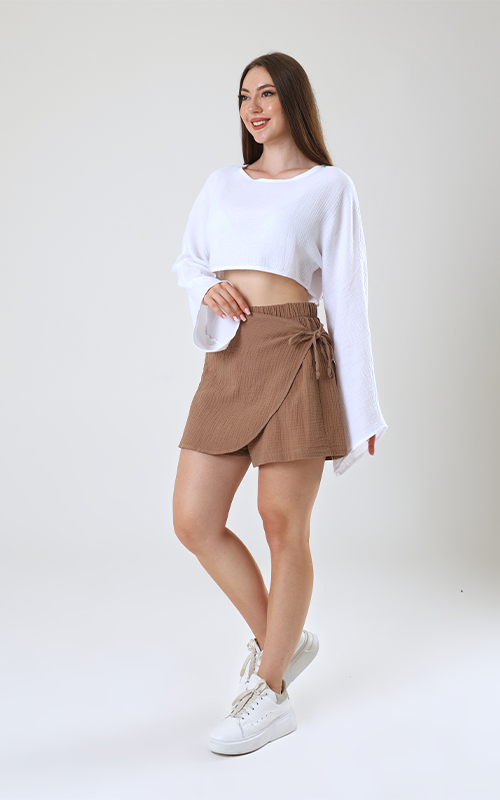 Müslin Kruvaze Mini Etek – Şort Astarlı - 14