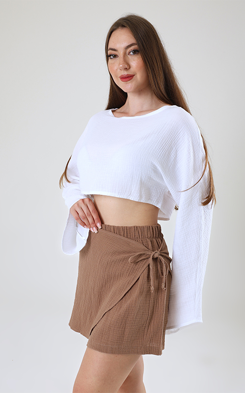Müslin Kruvaze Mini Etek – Şort Astarlı - 19