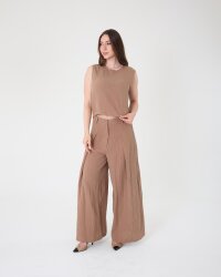 Yüksek Bel Bol Paça Müslin Pantolon - 2