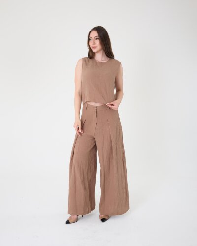 Yüksek Bel Bol Paça Müslin Pantolon - 2