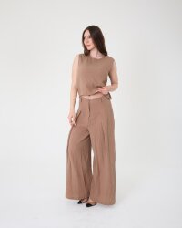 Yüksek Bel Bol Paça Müslin Pantolon - 5