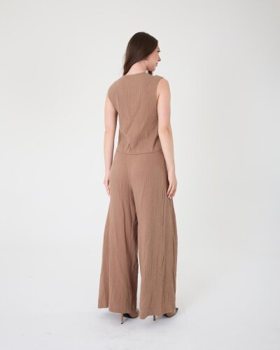 Yüksek Bel Bol Paça Müslin Pantolon - 6