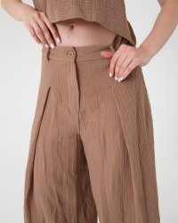Yüksek Bel Bol Paça Müslin Pantolon - 7