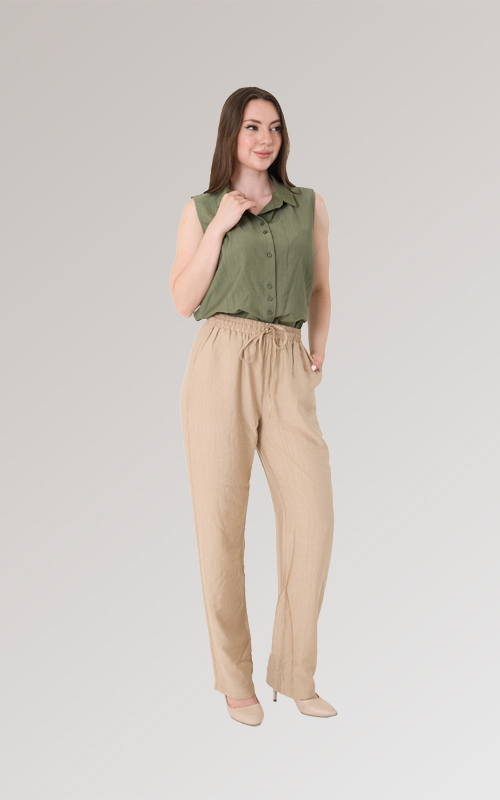 Yüksek Bel Lastikli Çilek Pantolon - 30